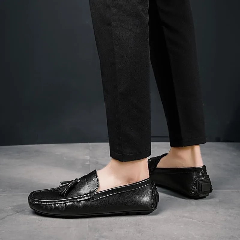 Mens Prom Loafers Faux Leather Classic Driving Loafers Round Toe Solid Color Slip-on