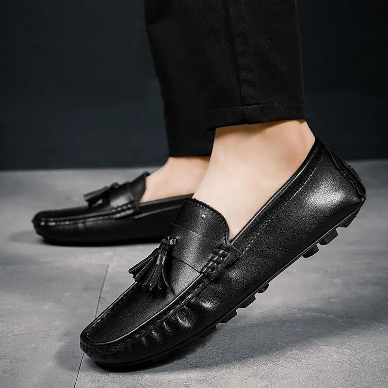 Mens Prom Loafers Faux Leather Classic Driving Loafers Round Toe Solid Color Slip-on