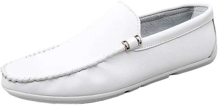 Men's PU Leather Loafers, Classic Round Toe Driving Shoes, Lightweight Flexible Solid Color Slip-Ons for Comfortable Walking