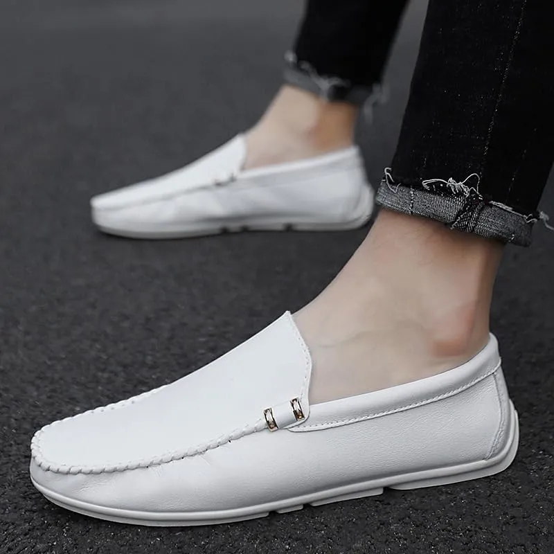 Men's PU Leather Loafers, Classic Round Toe Driving Shoes, Lightweight Flexible Solid Color Slip-Ons for Comfortable Walking