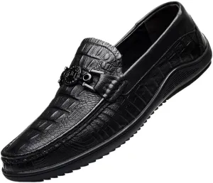 Men's Round Toe Leather Flat Loafers Classic Round Toe Non-Slip Soft Sole Driving Slip-On Business Moccasins Boat Shoes