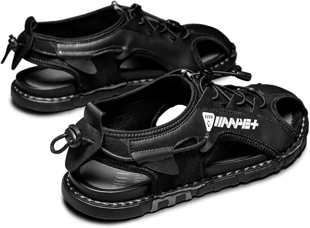 Mens Sandals Slippers Leather Closed Toe Athletic Sport Sandals Shoes