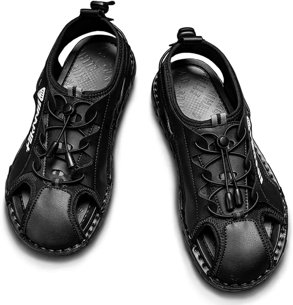 Mens Sandals Slippers Leather Closed Toe Athletic Sport Sandals Shoes