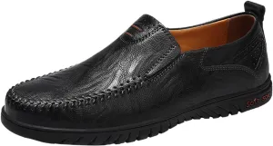 Mens Slip on Leather Shoes Non Slip Flat Walking Leather Shoes Comfortable Daily Work Loafers with Soft Sole Mens Supple Business Office Casual Shoe Durable Footwear for Men