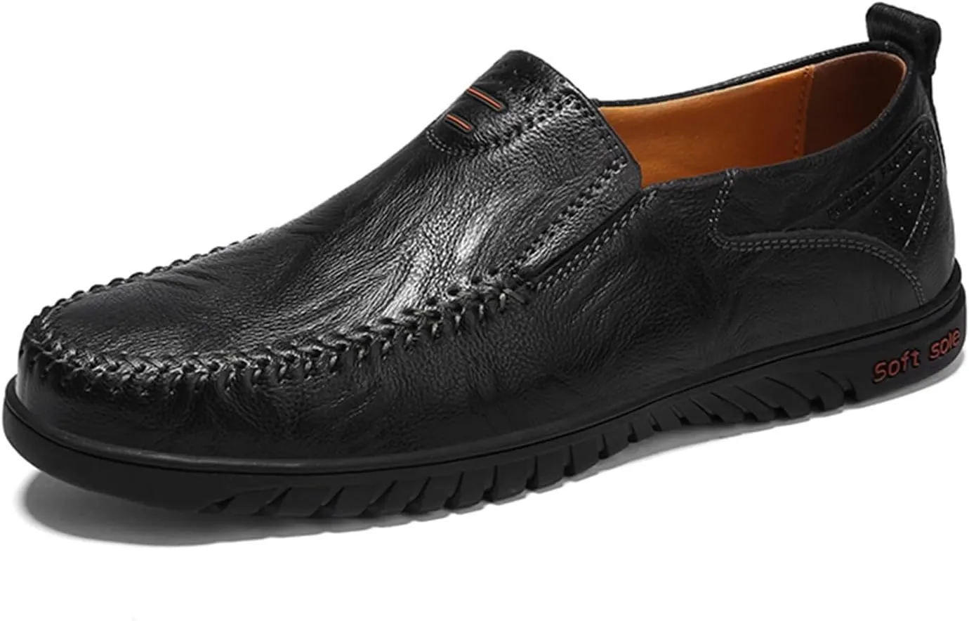 Mens Slip on Leather Shoes Non Slip Flat Walking Leather Shoes Comfortable Daily Work Loafers with Soft Sole Mens Supple Business Office Casual Shoe Durable Footwear for Men