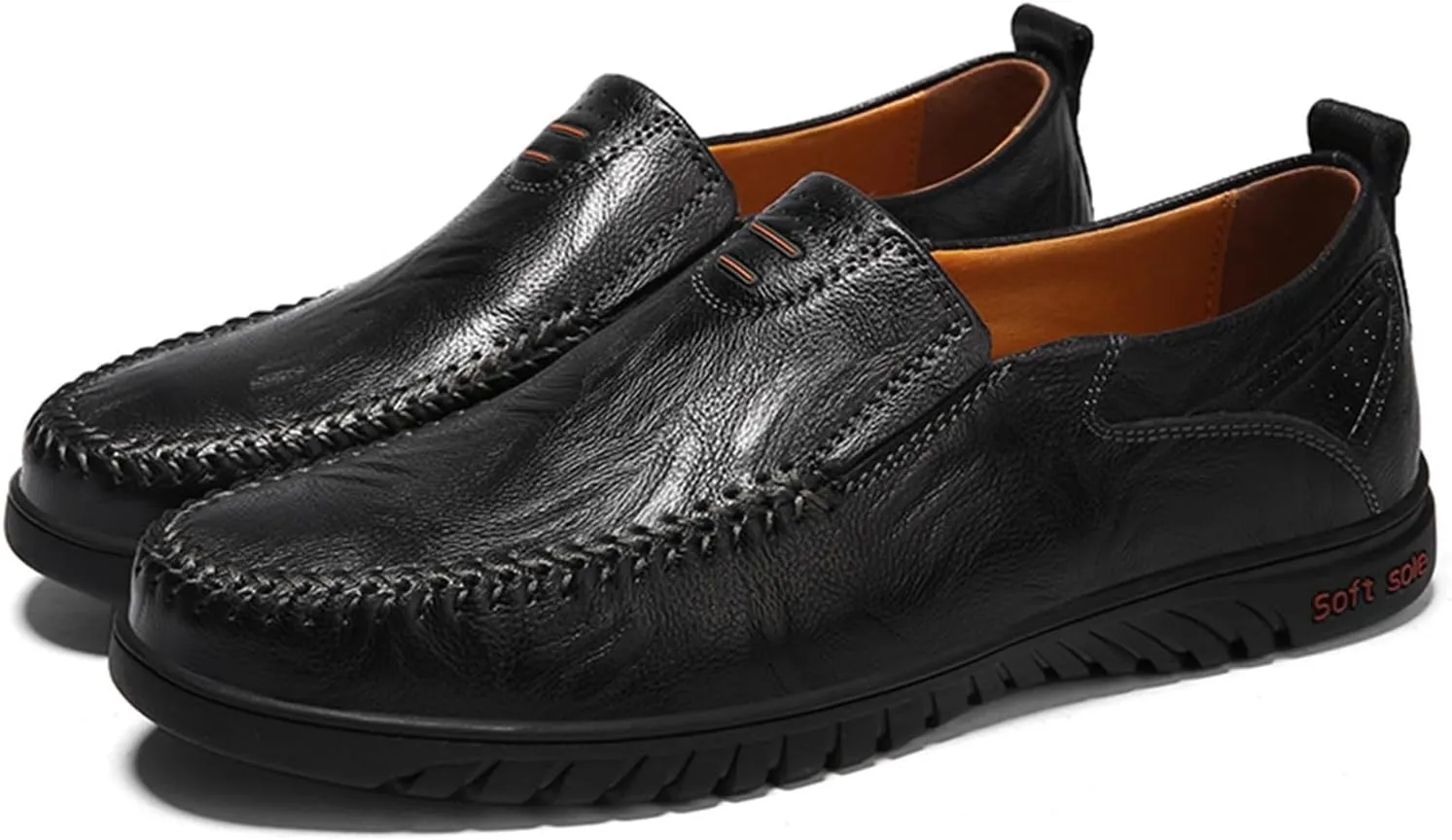 Mens Slip on Leather Shoes Non Slip Flat Walking Leather Shoes Comfortable Daily Work Loafers with Soft Sole Mens Supple Business Office Casual Shoe Durable Footwear for Men