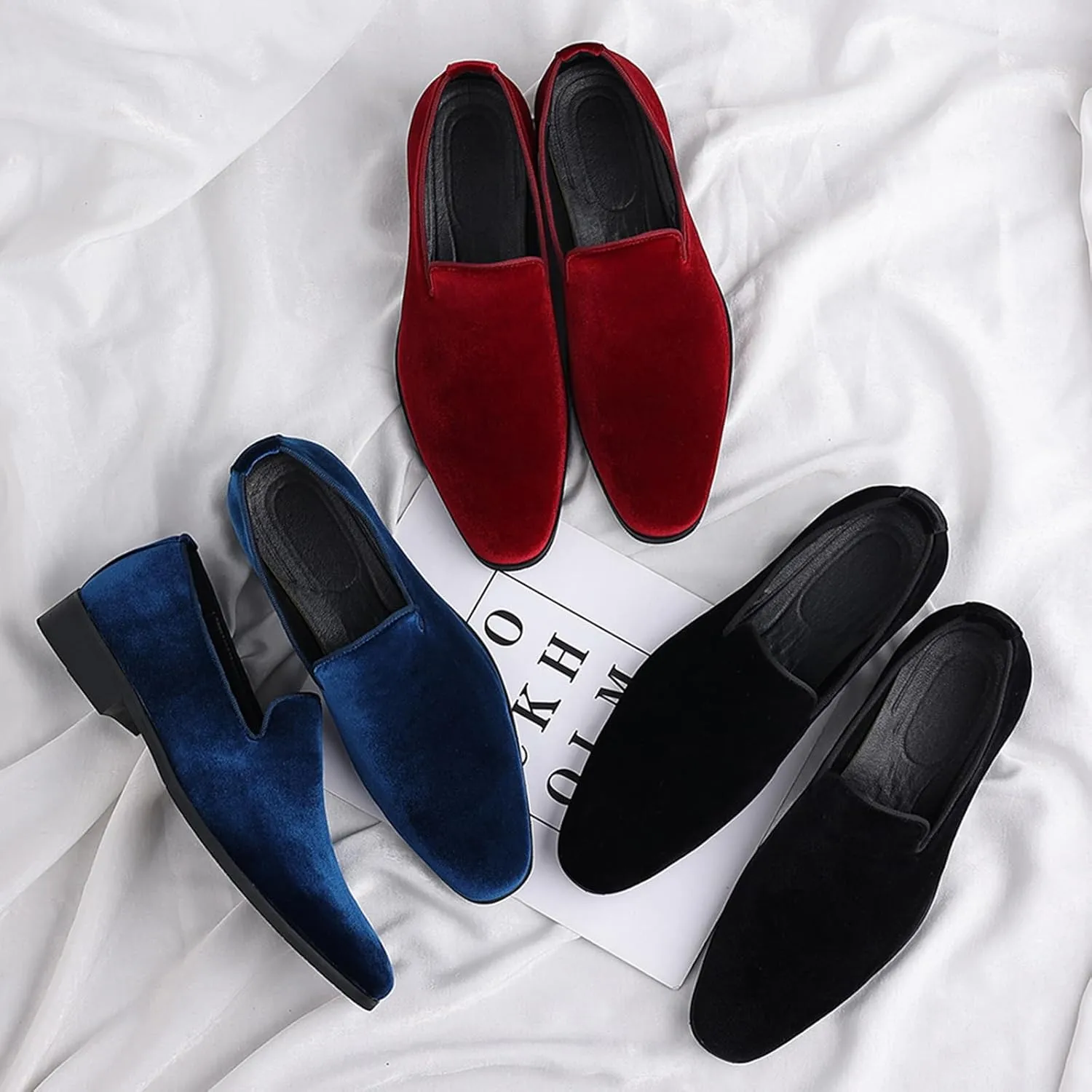 Men's Slip-On Smoking Loafers,Trendy Suede Classic Tuxedo Dress Shoes Party Wedding Penny Casual Shoes
