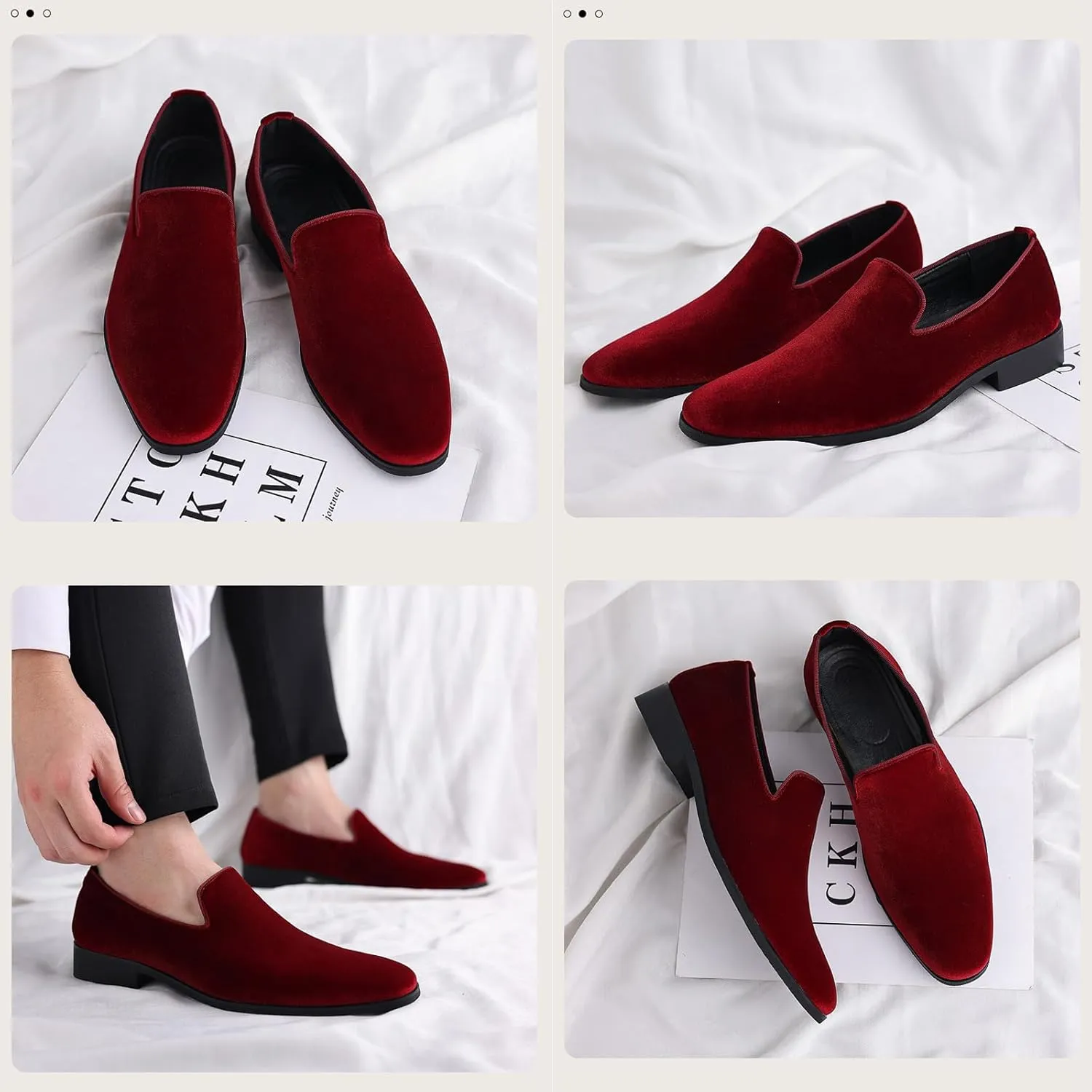 Men's Slip-On Smoking Loafers,Trendy Suede Classic Tuxedo Dress Shoes Party Wedding Penny Casual Shoes