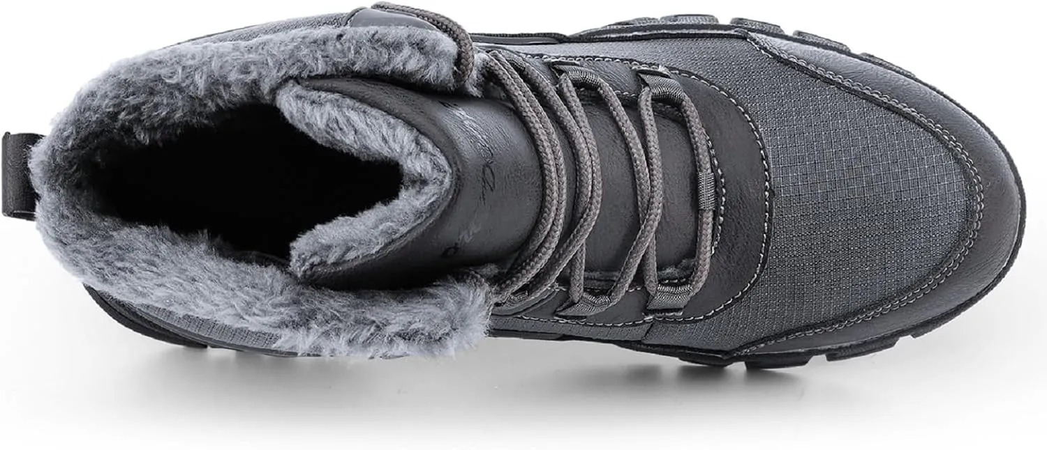 Mens Snow Boots Winter Warm Wool Lining Outdoor Anti Slip Lace up Waterproof Fashion Hiking Boots
