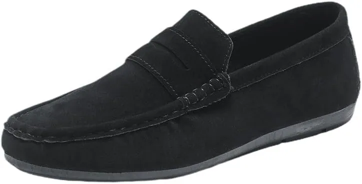 Men's Suede Leather Loafers –Lightweight Comfortable Flat Heel Slip-Ons with Lace-Up Driving Style, Anti-Slip Casual Shoes