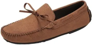Men's Suede Loafers -Vegan Leather Lace-Up Moccasins, Flexible Lightweight Comfortable Driving Shoes for Fashion Prom Slip-On Wear