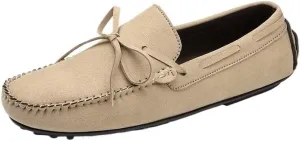 Men's Suede Loafers -Vegan Leather Lace-Up Moccasins, Flexible Lightweight Comfortable Driving Shoes for Fashion Prom Slip-On Wear