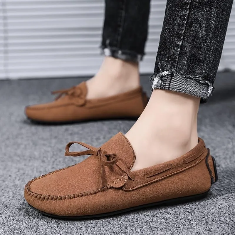 Men's Suede Loafers -Vegan Leather Lace-Up Moccasins, Flexible Lightweight Comfortable Driving Shoes for Fashion Prom Slip-On Wear