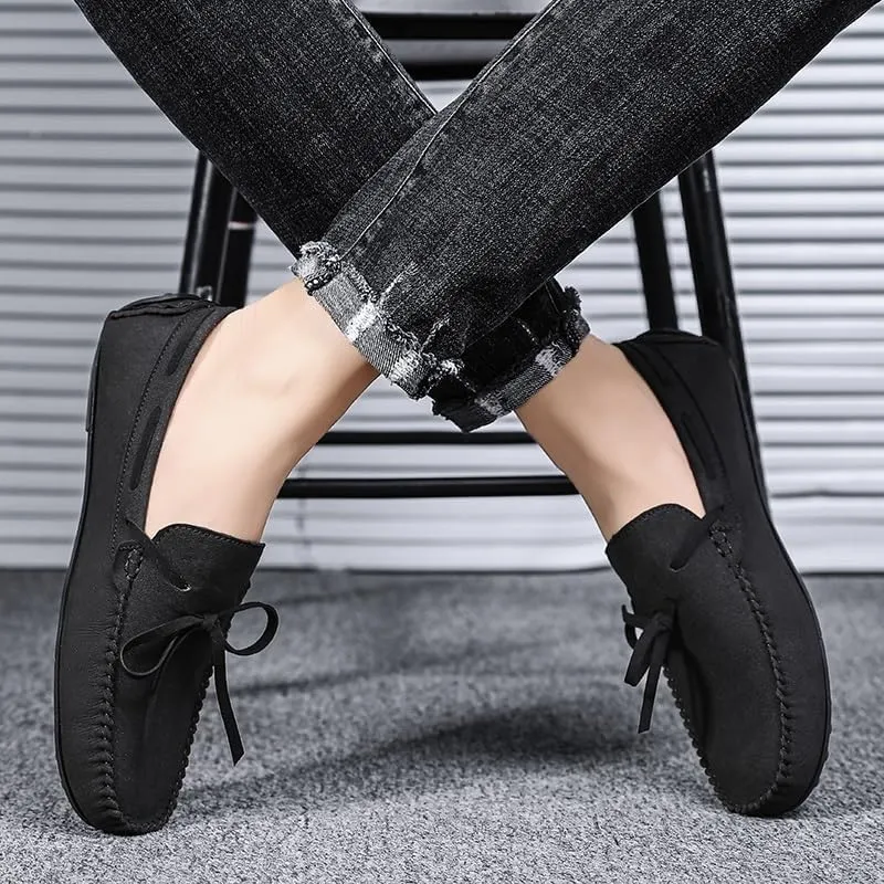 Men's Suede Loafers -Vegan Leather Lace-Up Moccasins, Flexible Lightweight Comfortable Driving Shoes for Fashion Prom Slip-On Wear