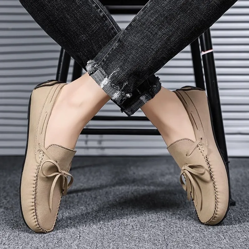 Men's Suede Loafers -Vegan Leather Lace-Up Moccasins, Flexible Lightweight Comfortable Driving Shoes for Fashion Prom Slip-On Wear