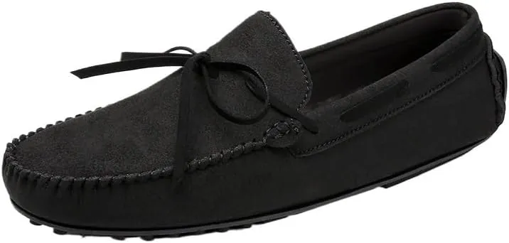Men's Suede Loafers -Vegan Leather Lace-Up Moccasins, Flexible Lightweight Comfortable Driving Shoes for Fashion Prom Slip-On Wear
