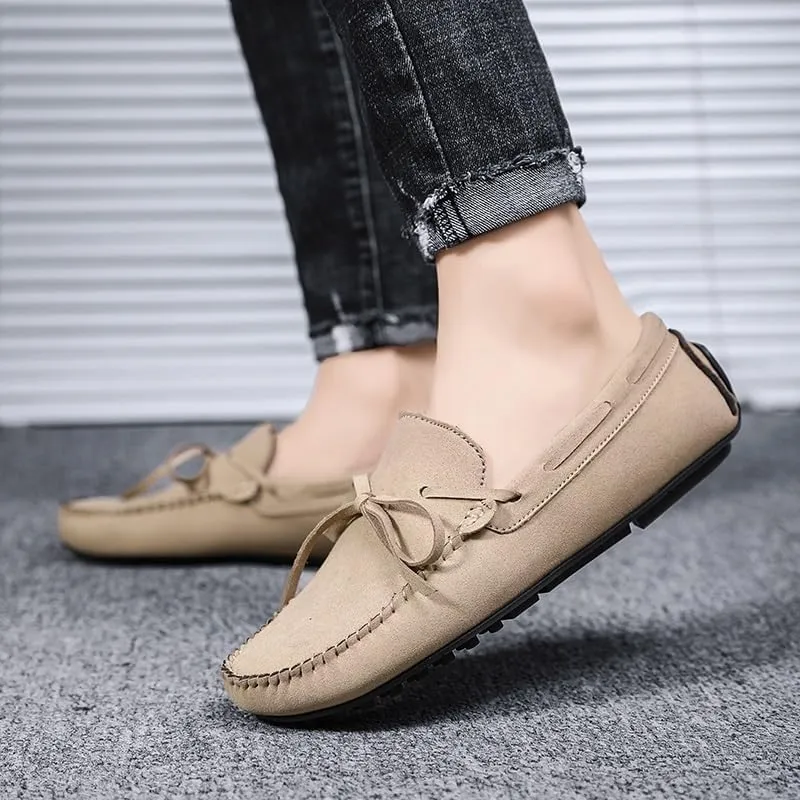 Men's Suede Loafers -Vegan Leather Lace-Up Moccasins, Flexible Lightweight Comfortable Driving Shoes for Fashion Prom Slip-On Wear