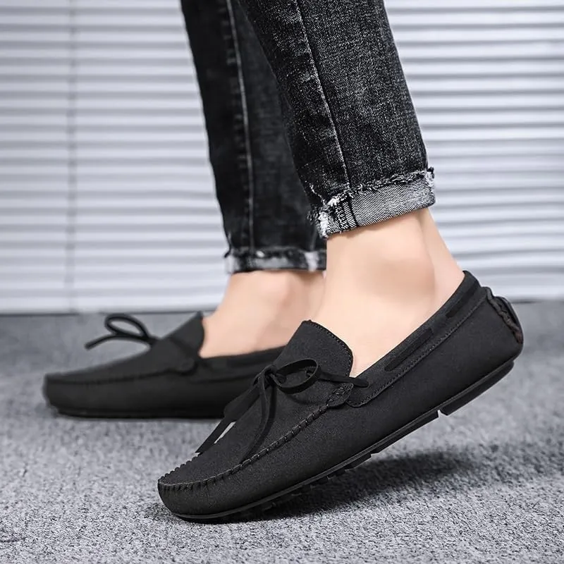 Men's Suede Loafers -Vegan Leather Lace-Up Moccasins, Flexible Lightweight Comfortable Driving Shoes for Fashion Prom Slip-On Wear