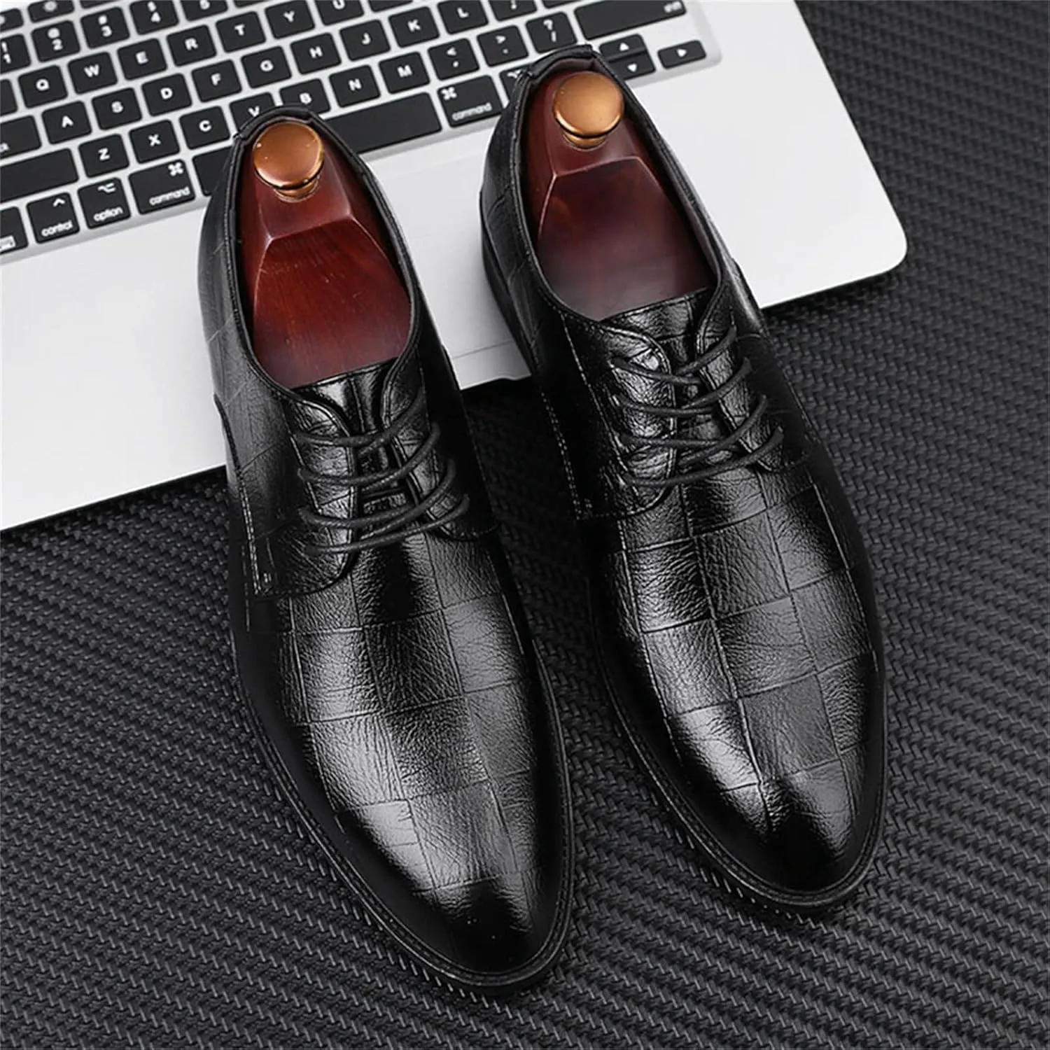 Mens Supple Business Formal Shoes Lace Matte Leather Shoes for Men with Arch Support Non Slip Waterproof Leather Shoe Comfortable Office Shoe Black Dress Boots for Men Breathable Derbby
