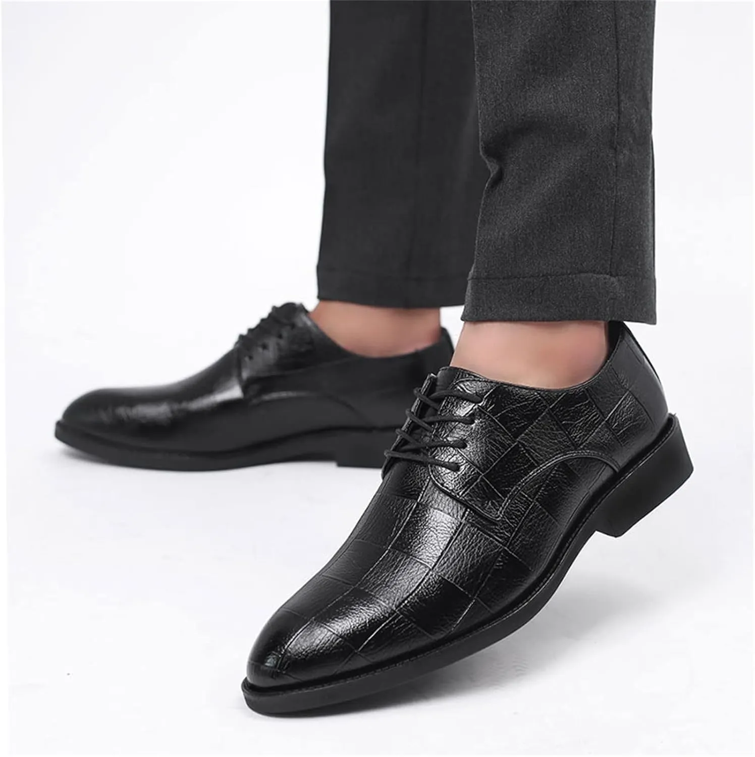 Mens Supple Business Formal Shoes Lace Matte Leather Shoes for Men with Arch Support Non Slip Waterproof Leather Shoe Comfortable Office Shoe Black Dress Boots for Men Breathable Derbby