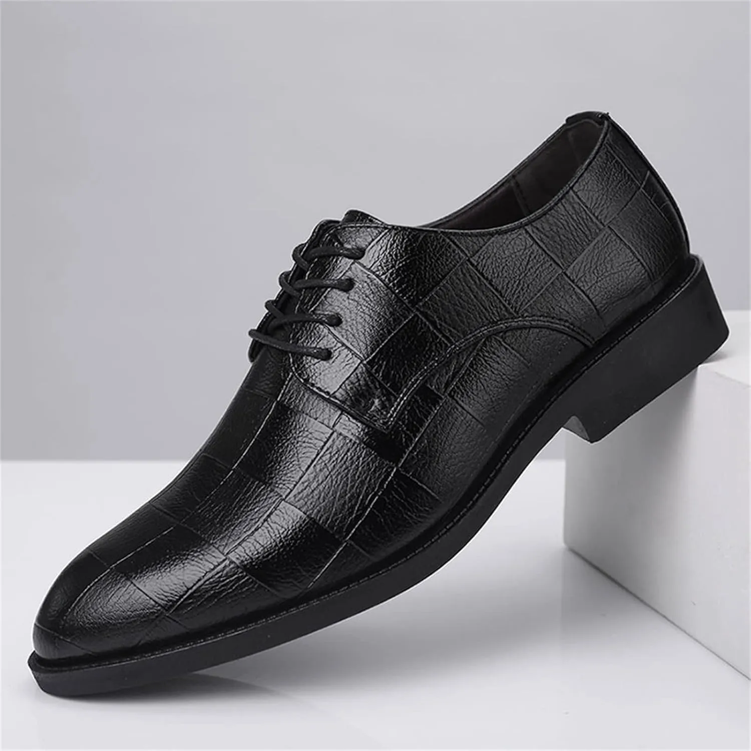 Mens Supple Business Formal Shoes Lace Matte Leather Shoes for Men with Arch Support Non Slip Waterproof Leather Shoe Comfortable Office Shoe Black Dress Boots for Men Breathable Derbby