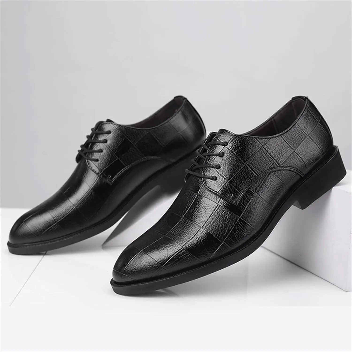Mens Supple Business Formal Shoes Lace Matte Leather Shoes for Men with Arch Support Non Slip Waterproof Leather Shoe Comfortable Office Shoe Black Dress Boots for Men Breathable Derbby
