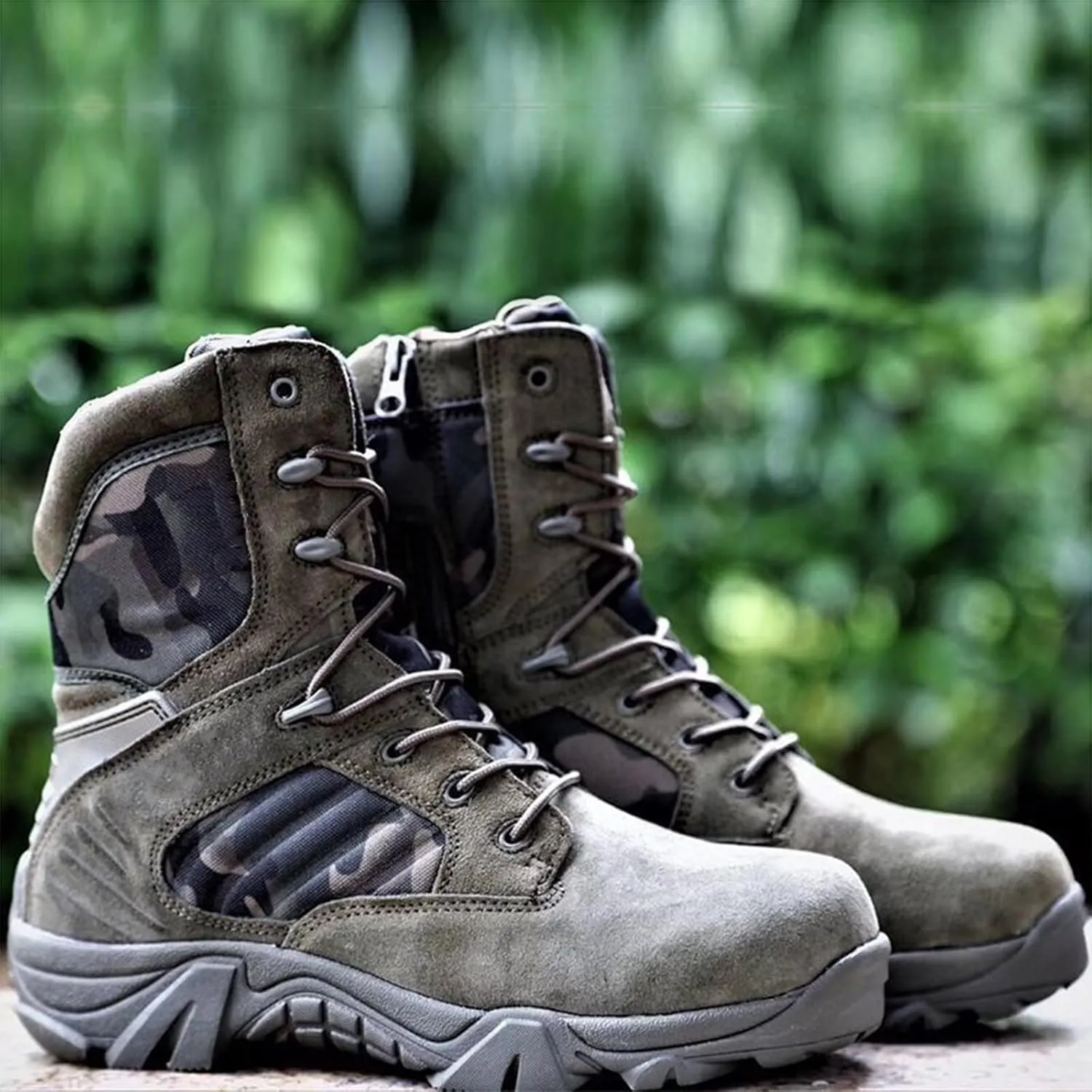 Men's Tactical Boots, Lightweight Outdoor Hiking Boots, Side Zipper Jungle Boots, Comfort Durable Breathable