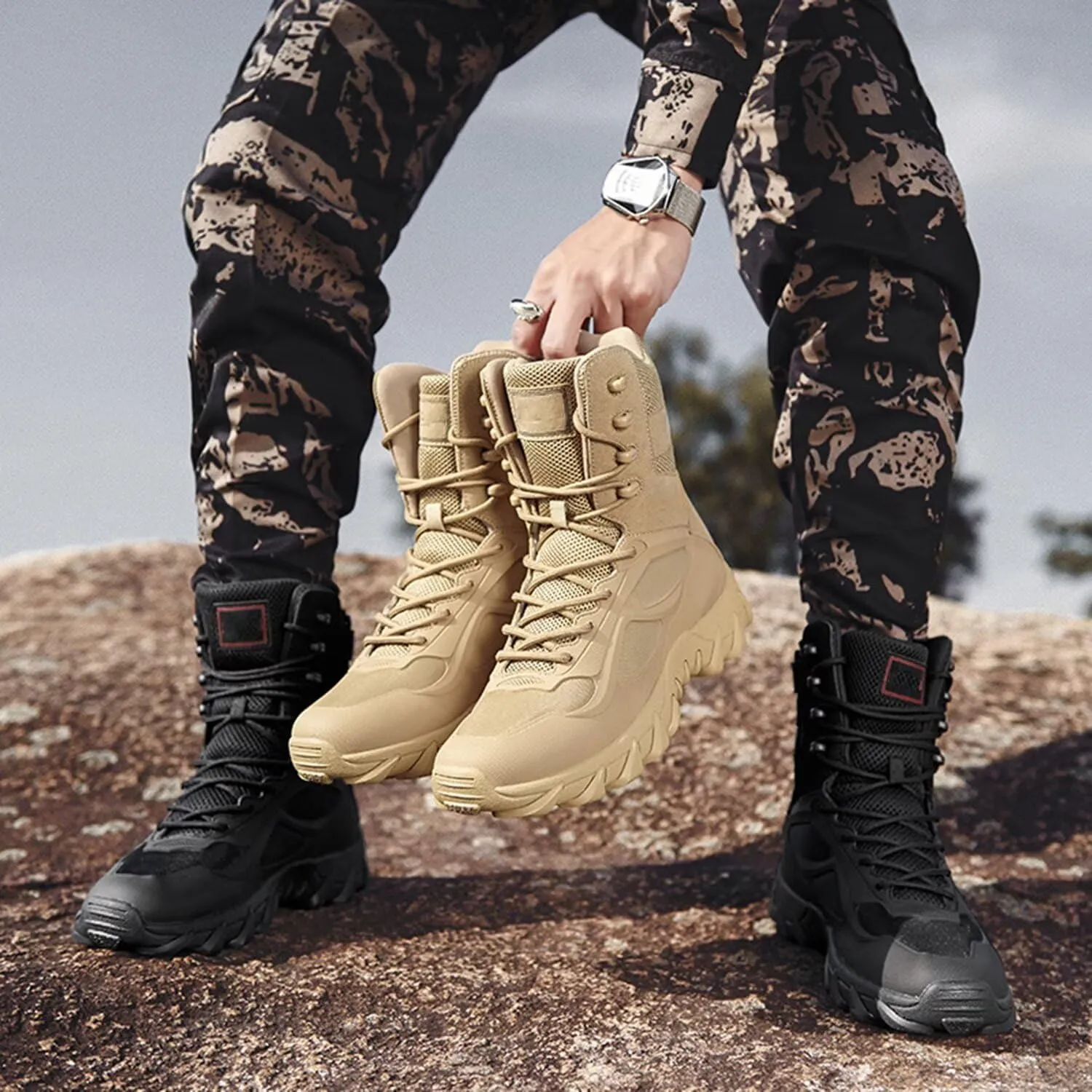 Men's Tactical Boots Lightweight Work Boots for Durable Suede Leather Military Breathable Jungle Desert Combat Boots