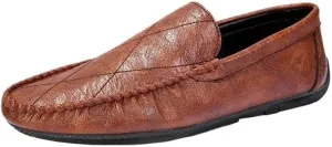 Men's Vegan Leather Loafers - Round Toe Comfortable Lightweight Driving Shoes, Slip-On Resistant for Casual & Party Wear