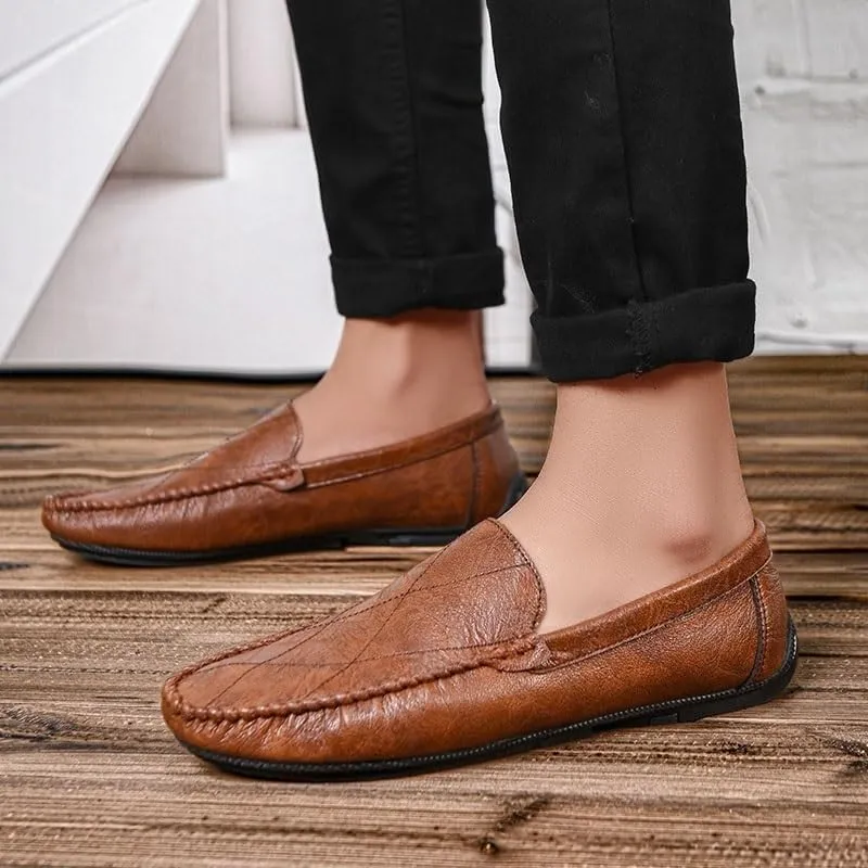 Men's Vegan Leather Loafers - Round Toe Comfortable Lightweight Driving Shoes, Slip-On Resistant for Casual & Party Wear