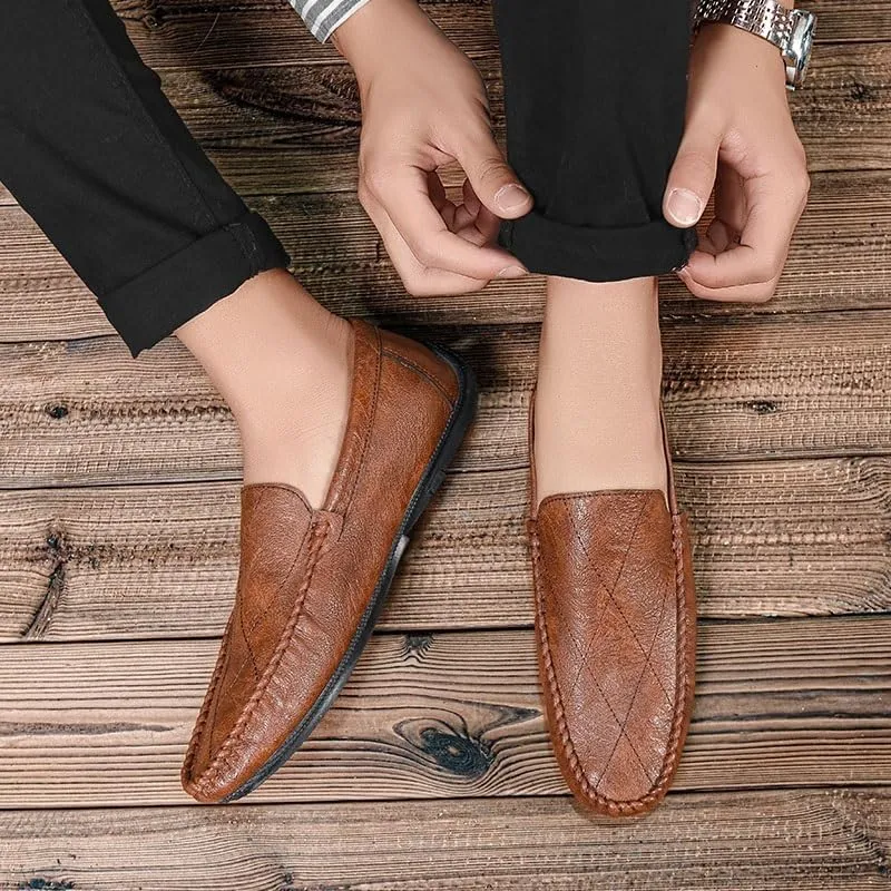 Men's Vegan Leather Loafers - Round Toe Comfortable Lightweight Driving Shoes, Slip-On Resistant for Casual & Party Wear