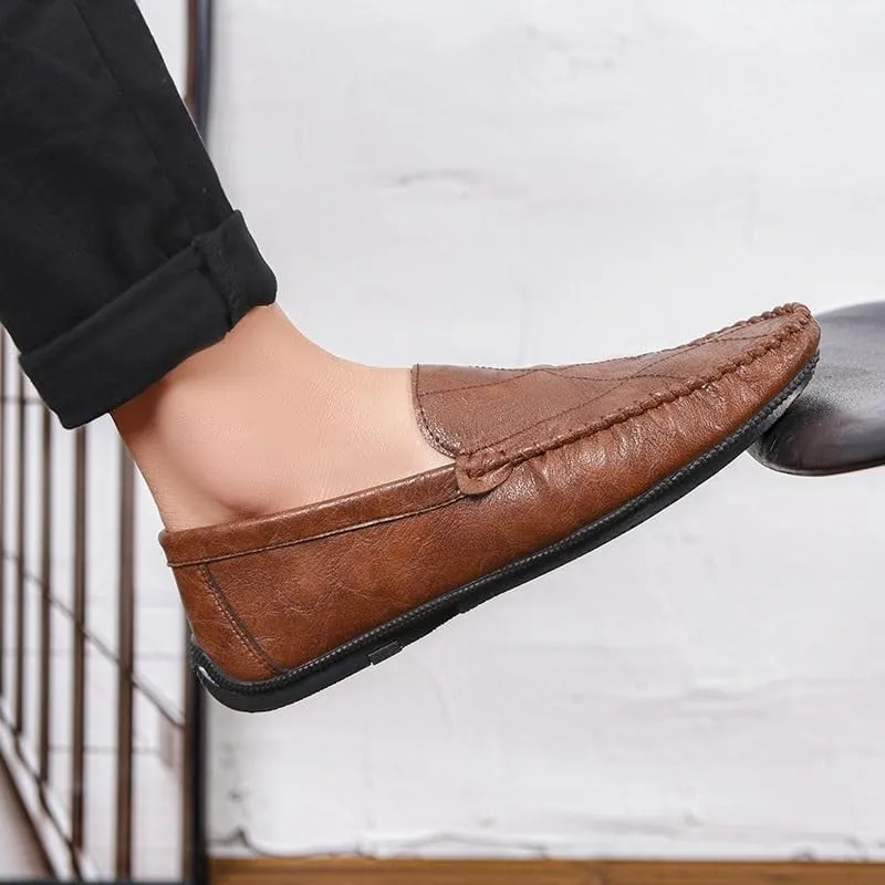 Men's Vegan Leather Loafers - Round Toe Comfortable Lightweight Driving Shoes, Slip-On Resistant for Casual & Party Wear