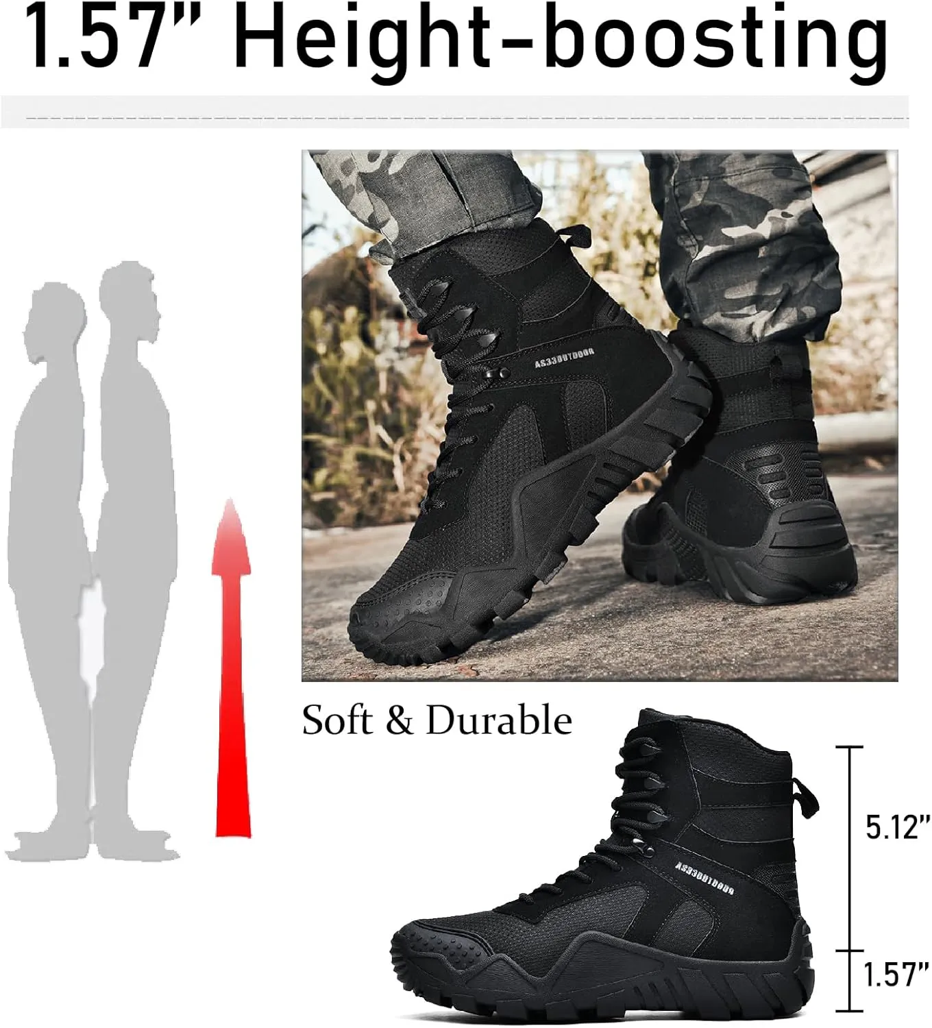 Men's Waterproof Military Tactical Boots Comfort Durable Leather Lace-Up Non-Slip Platform Hiking Boots Outdoor Motorcycle Combat Boots