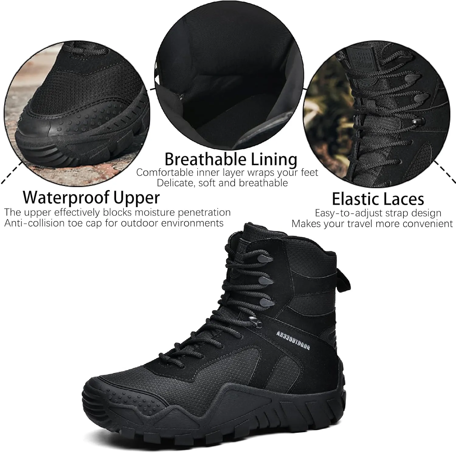 Men's Waterproof Military Tactical Boots Comfort Durable Leather Lace-Up Non-Slip Platform Hiking Boots Outdoor Motorcycle Combat Boots