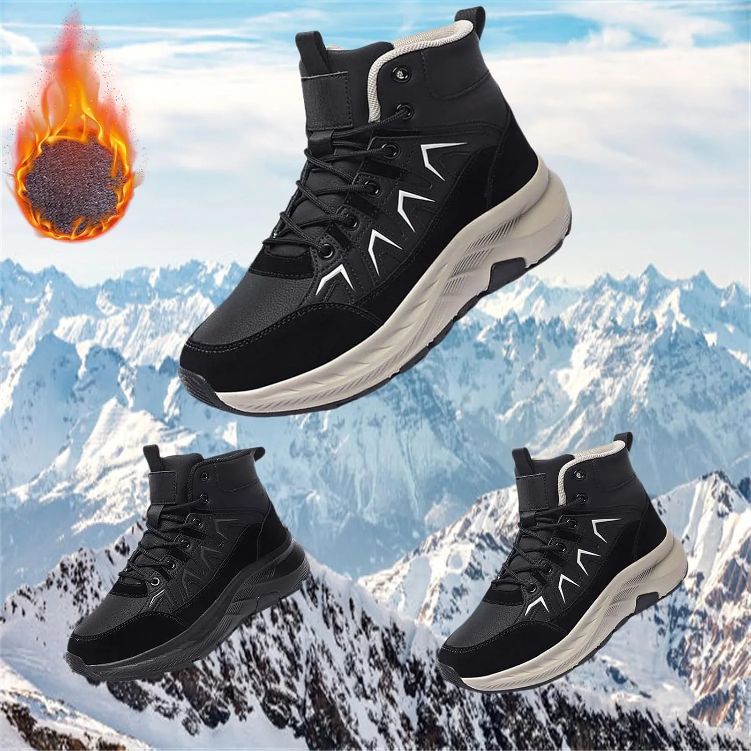 Mens Winter Snow Boots Warm Plush Lined Hiking Boots Anti-Slip Walking Ankle Boots Leather Outdoor Boot