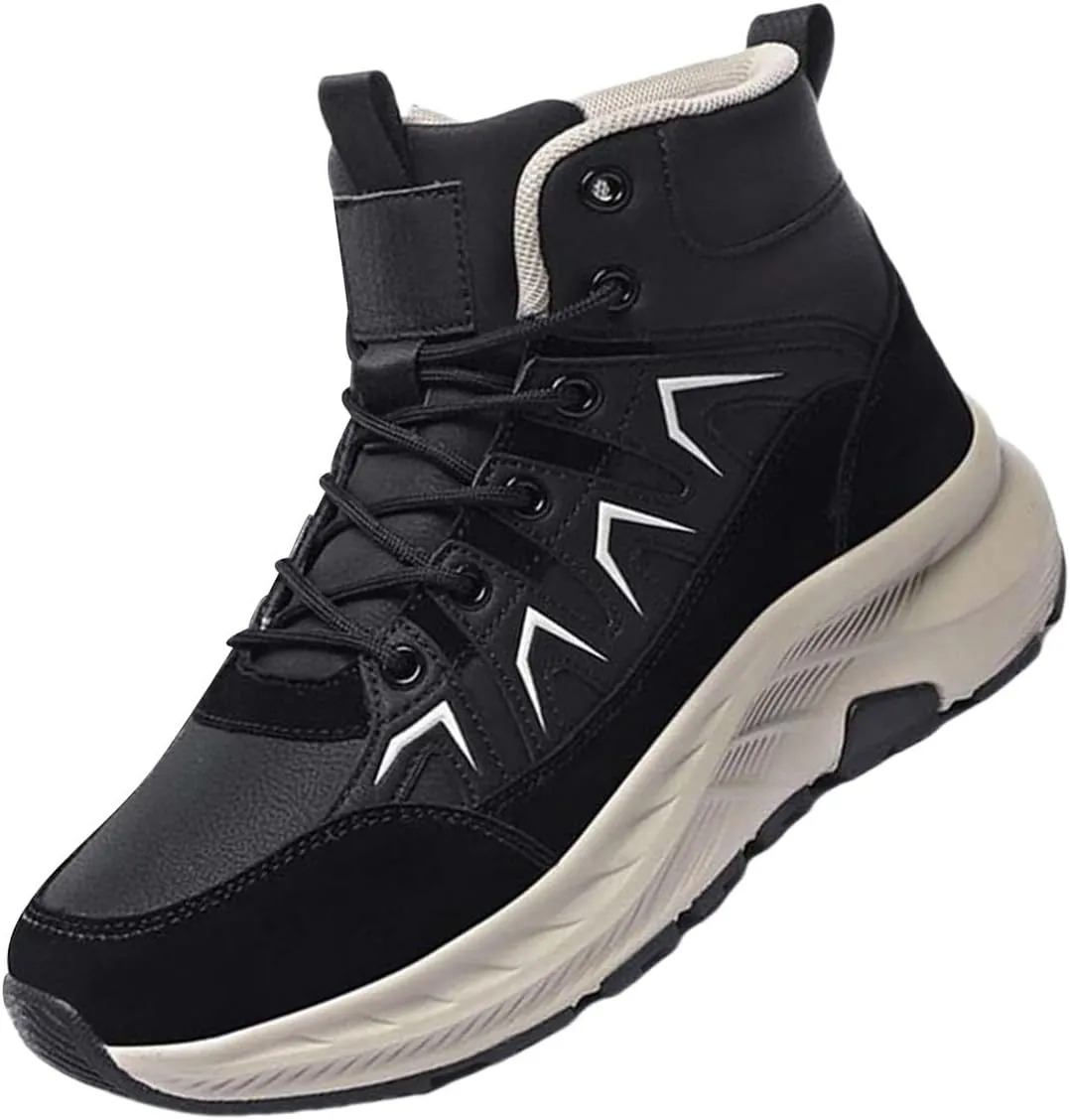 Mens Winter Snow Boots Warm Plush Lined Hiking Boots Anti-Slip Walking Ankle Boots Leather Outdoor Boot