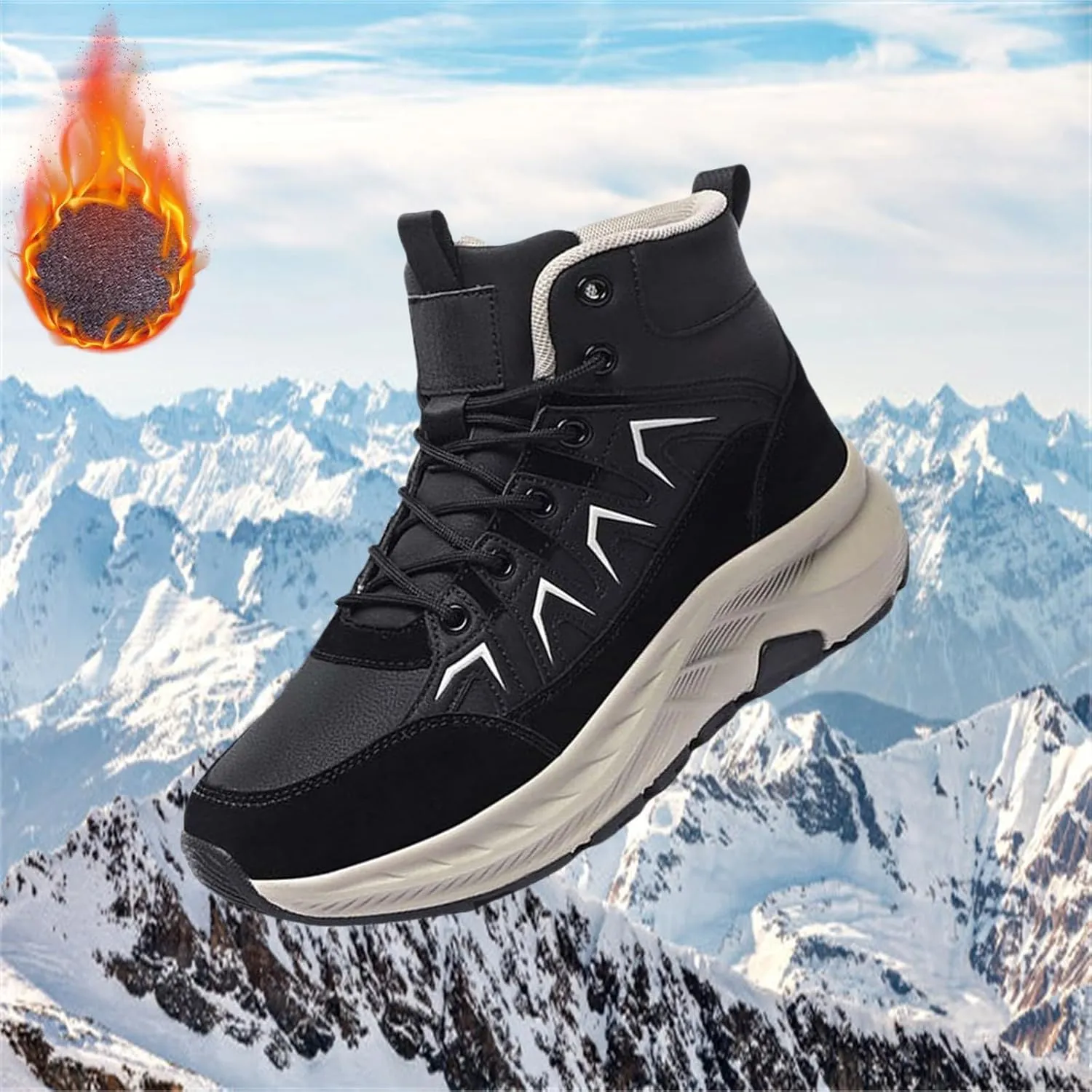 Mens Winter Snow Boots Warm Plush Lined Hiking Boots Anti-Slip Walking Ankle Boots Leather Outdoor Boot