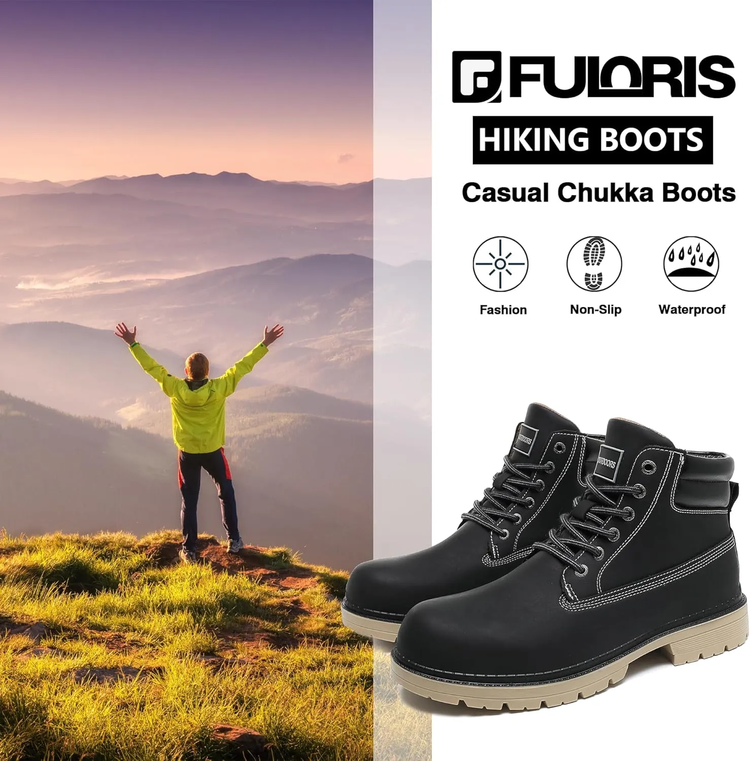 Men's Women's Hiking Boots Casual Chukka Boots Non Slip Outdoor Boot Waterproof Lightweight Ankle Boots Lace Up Walking Booties