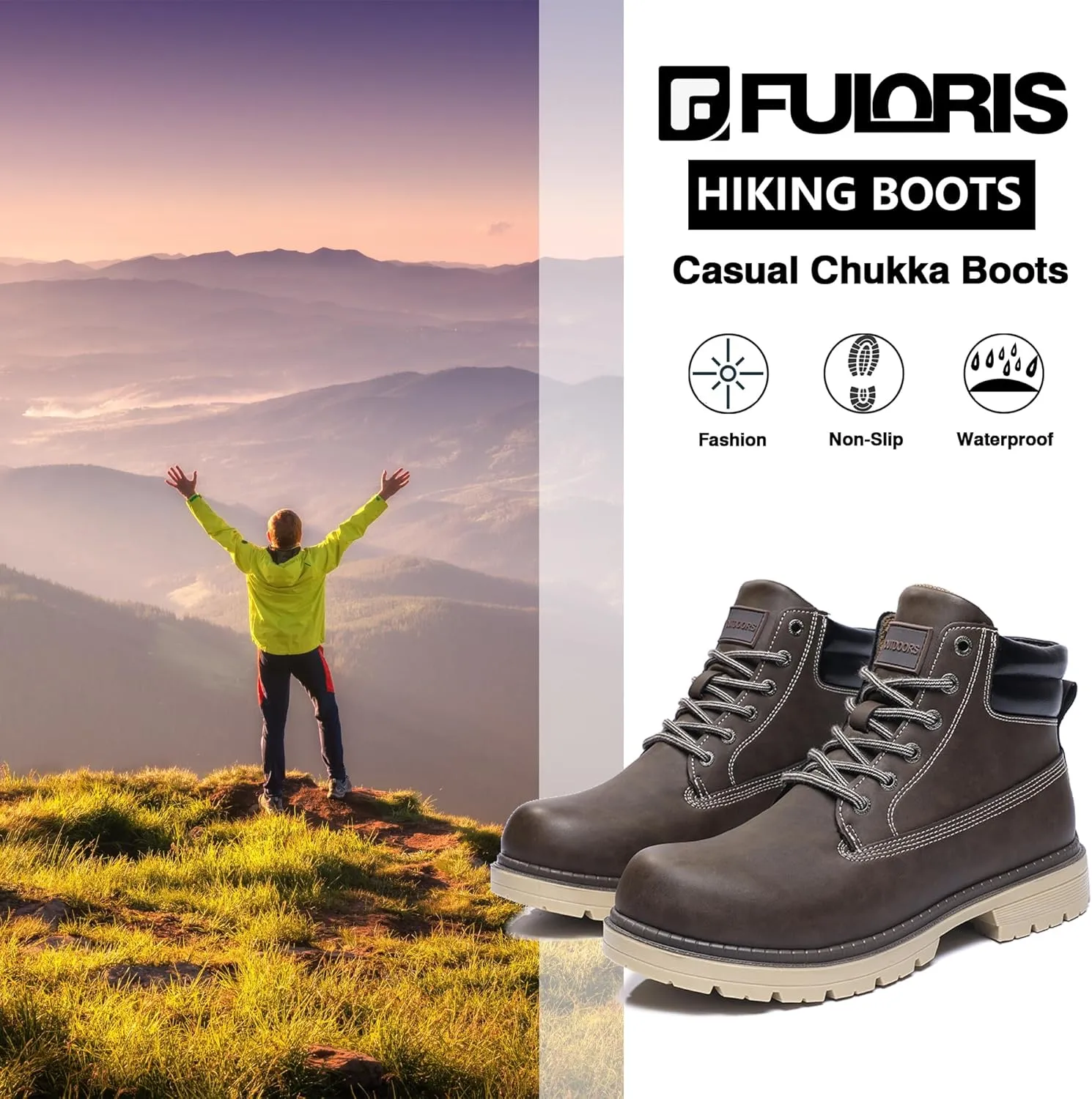 Men's Women's Hiking Boots Casual Chukka Boots Non Slip Outdoor Boot Waterproof Lightweight Ankle Boots Lace Up Walking Booties