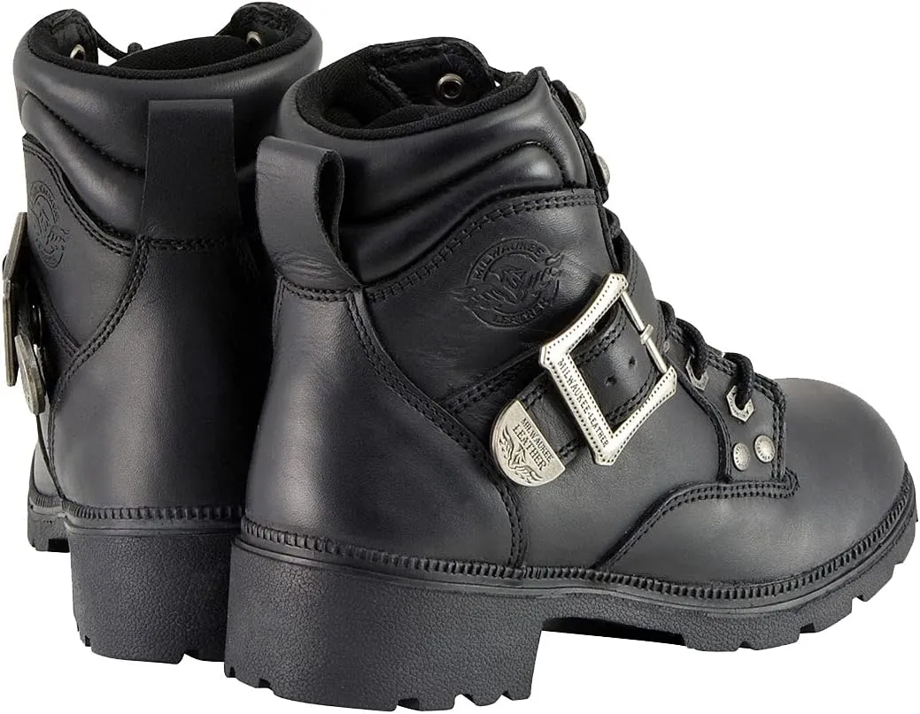 Milwaukee Leather MBL9310 Women's Lace-Up Black Leather Engineer Motorcycle Rider Boots