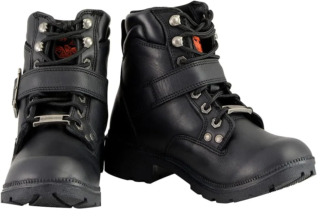 Milwaukee Leather MBL9310 Women's Lace-Up Black Leather Engineer Motorcycle Rider Boots