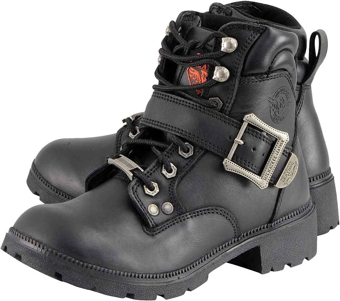Milwaukee Leather MBL9310 Women's Lace-Up Black Leather Engineer Motorcycle Rider Boots