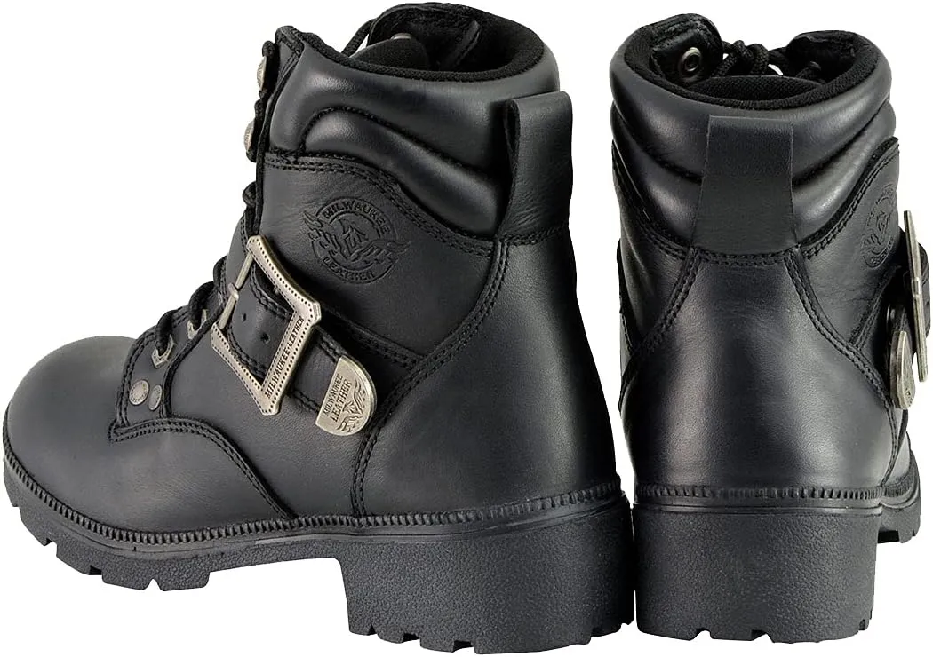Milwaukee Leather MBL9310 Women's Lace-Up Black Leather Engineer Motorcycle Rider Boots