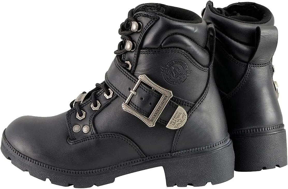 Milwaukee Leather MBL9310 Women's Lace-Up Black Leather Engineer Motorcycle Rider Boots