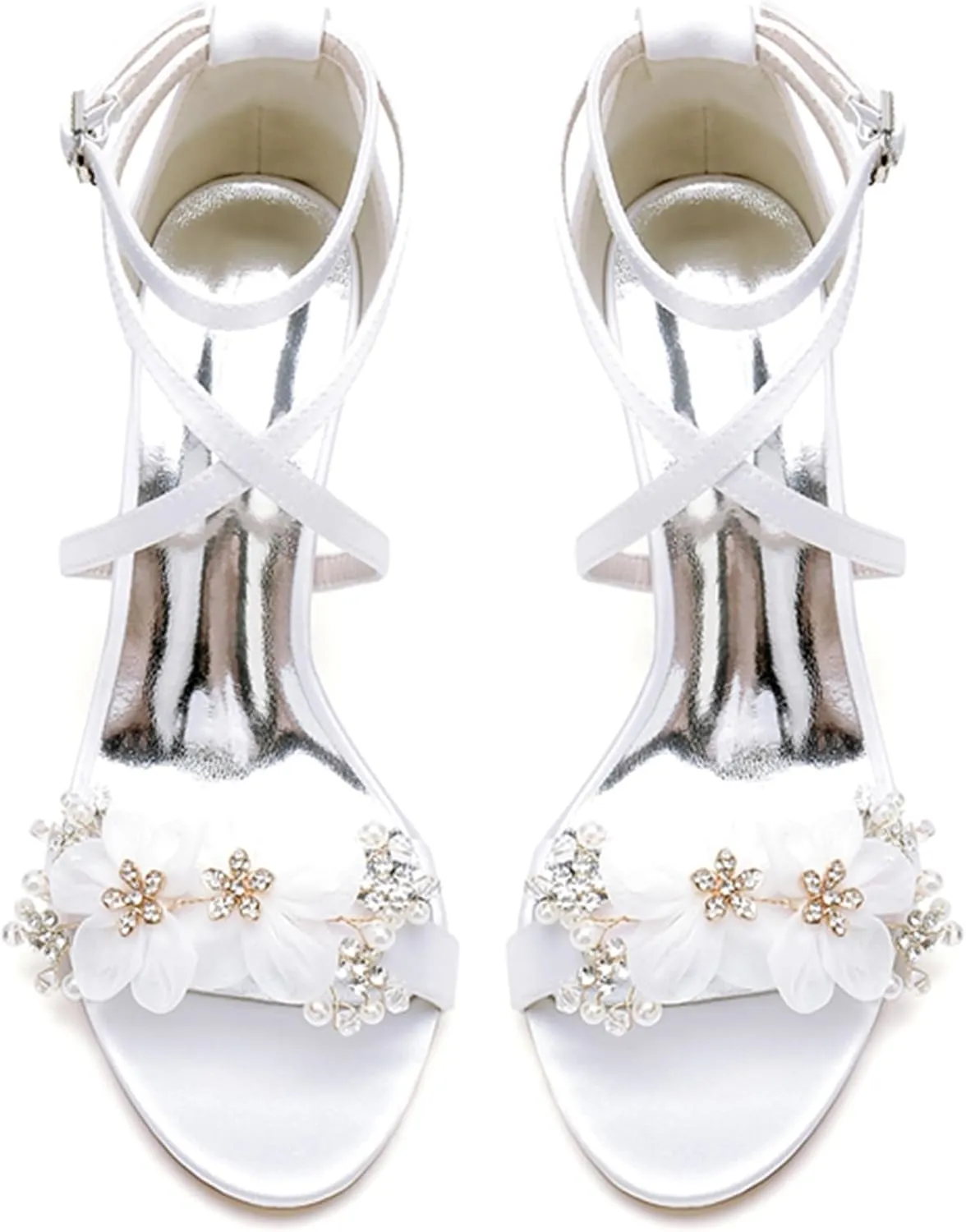 Minishion Womens Chunky Heel Wedding Shoes with Flower Ankle Strap Formal Party Sandals MS290