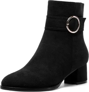 MOVINSTEPS Ankle Boots for Women Low Chunky Heel Wide Width Suede Short Booties Comfortable Casual Business Fashion Dressy Fall Winter Boots 2 Inch