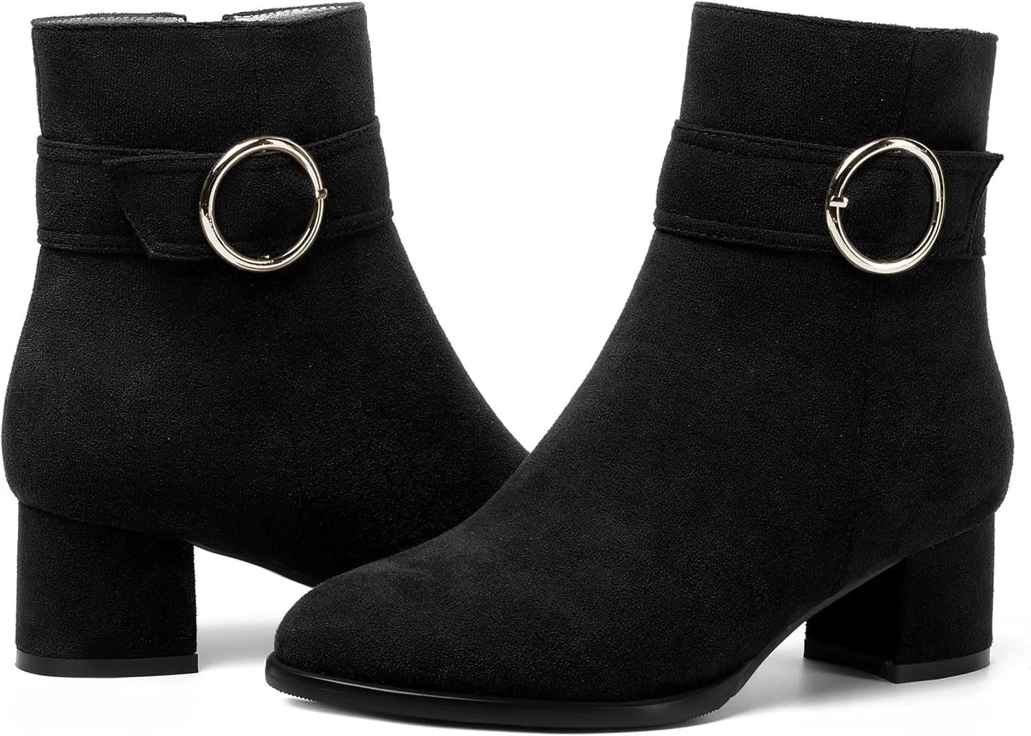 MOVINSTEPS Ankle Boots for Women Low Chunky Heel Wide Width Suede Short Booties Comfortable Casual Business Fashion Dressy Fall Winter Boots 2 Inch