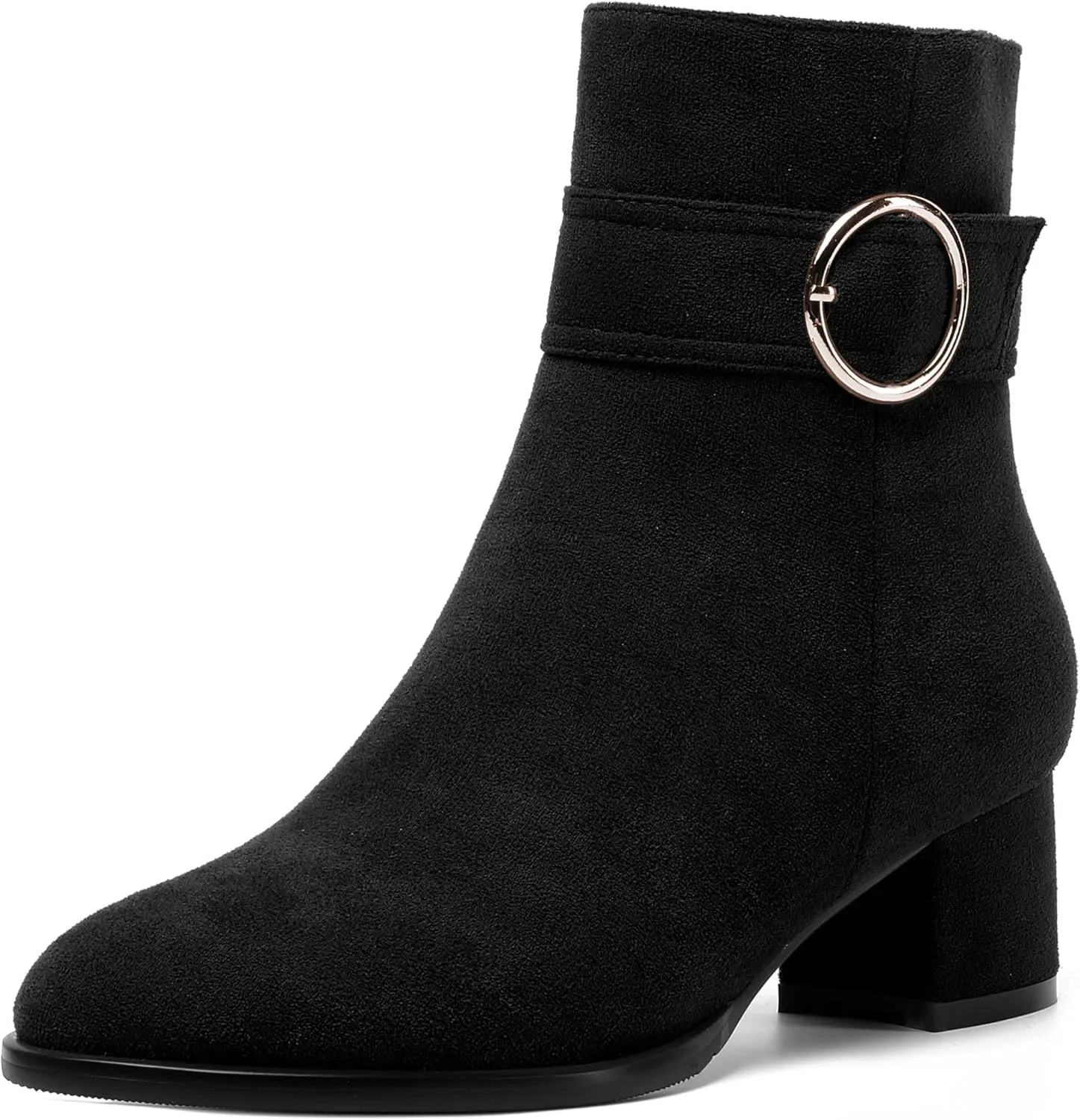 MOVINSTEPS Ankle Boots for Women Low Chunky Heel Wide Width Suede Short Booties Comfortable Casual Business Fashion Dressy Fall Winter Boots 2 Inch