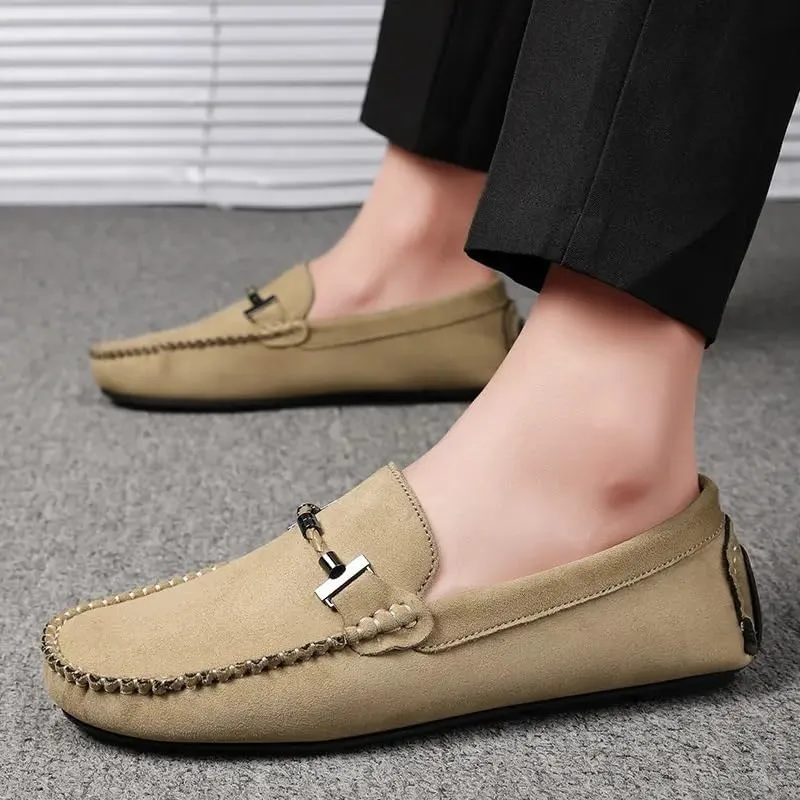 New Mens Loafers Shoe Suede Vamp Round Toe Driving Shoes Lightweight Comfortable Flat Heel Classic Slip-on