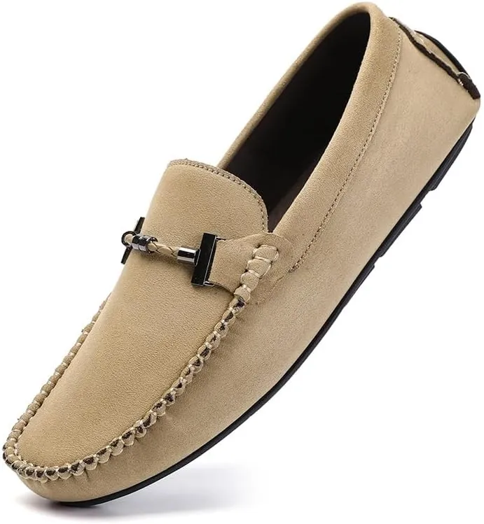 New Mens Loafers Shoe Suede Vamp Round Toe Driving Shoes Lightweight Comfortable Flat Heel Classic Slip-on